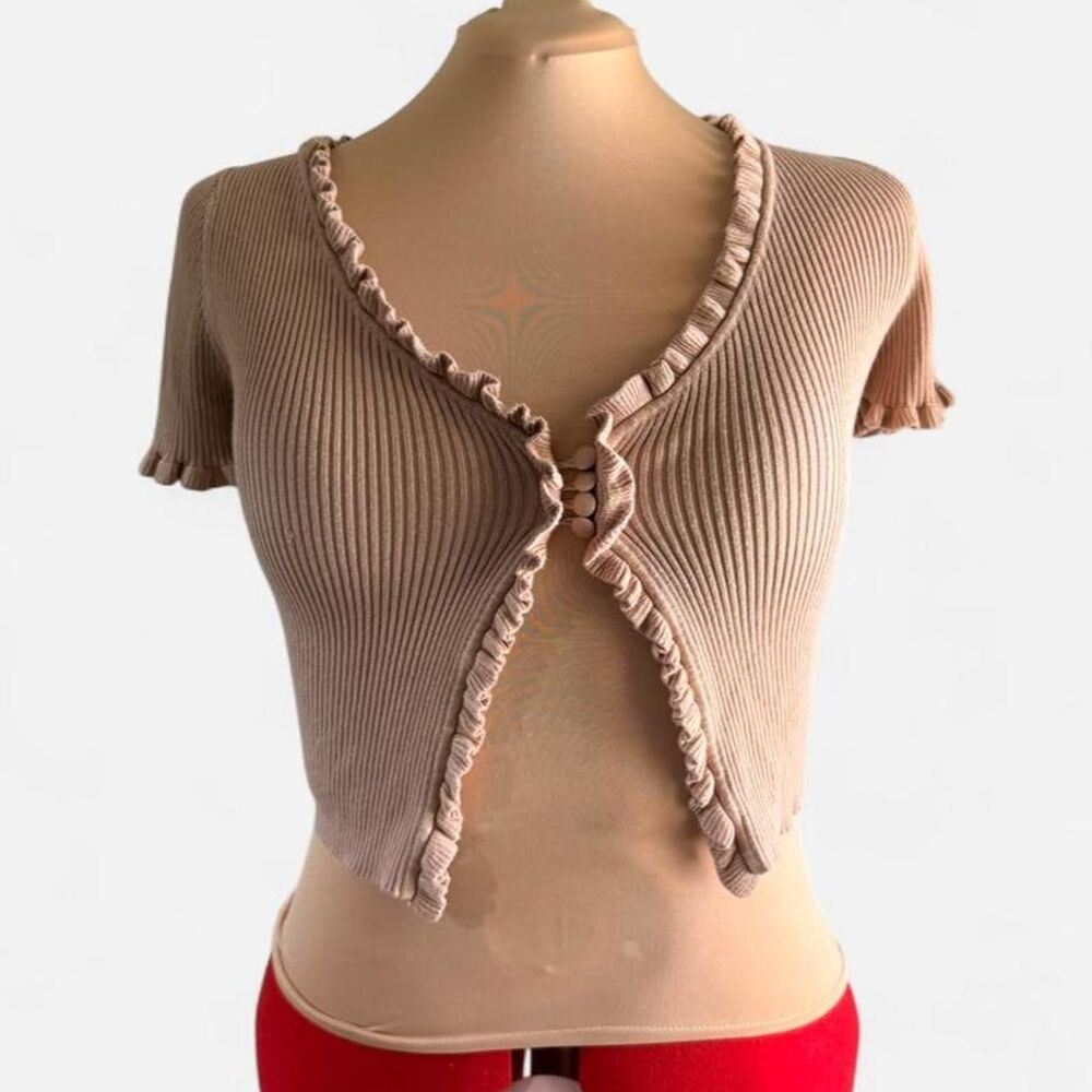 COQUETTE Say What? cropped ribbed knit tie-front top, size M